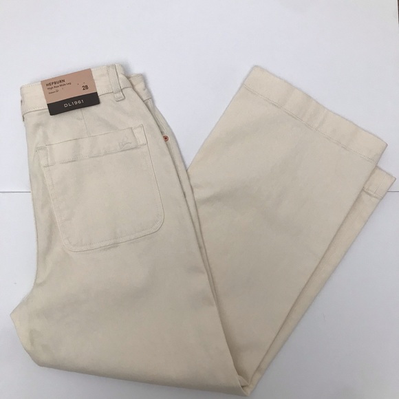 Like New | DL1961 Anthropologie Hepburn Cropped Wide-Leg Jeans in Cream - Picture 13 of 13